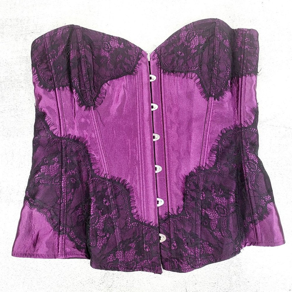 NEW ADORE ME Purple Corset Black Lace Top LARGE 2XL XXL Slimming‎ Curvy Lingerie